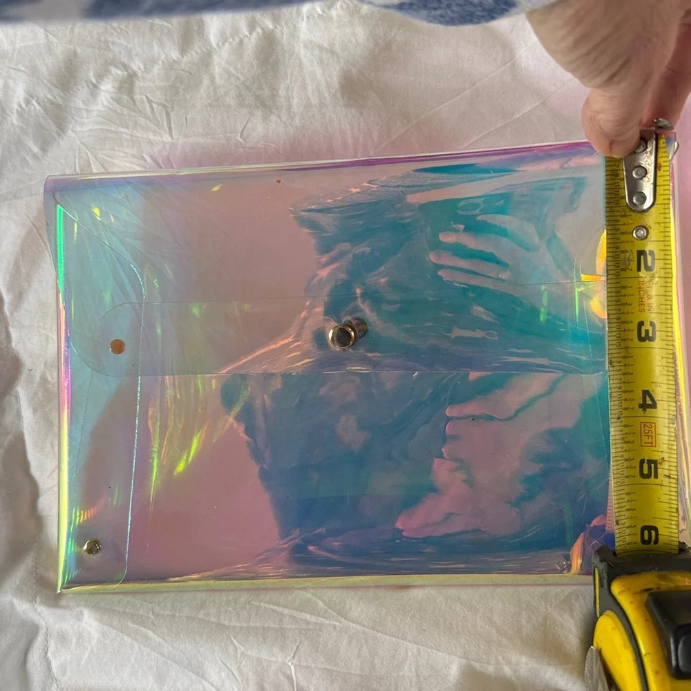 Iridescent stylish clear clutch.